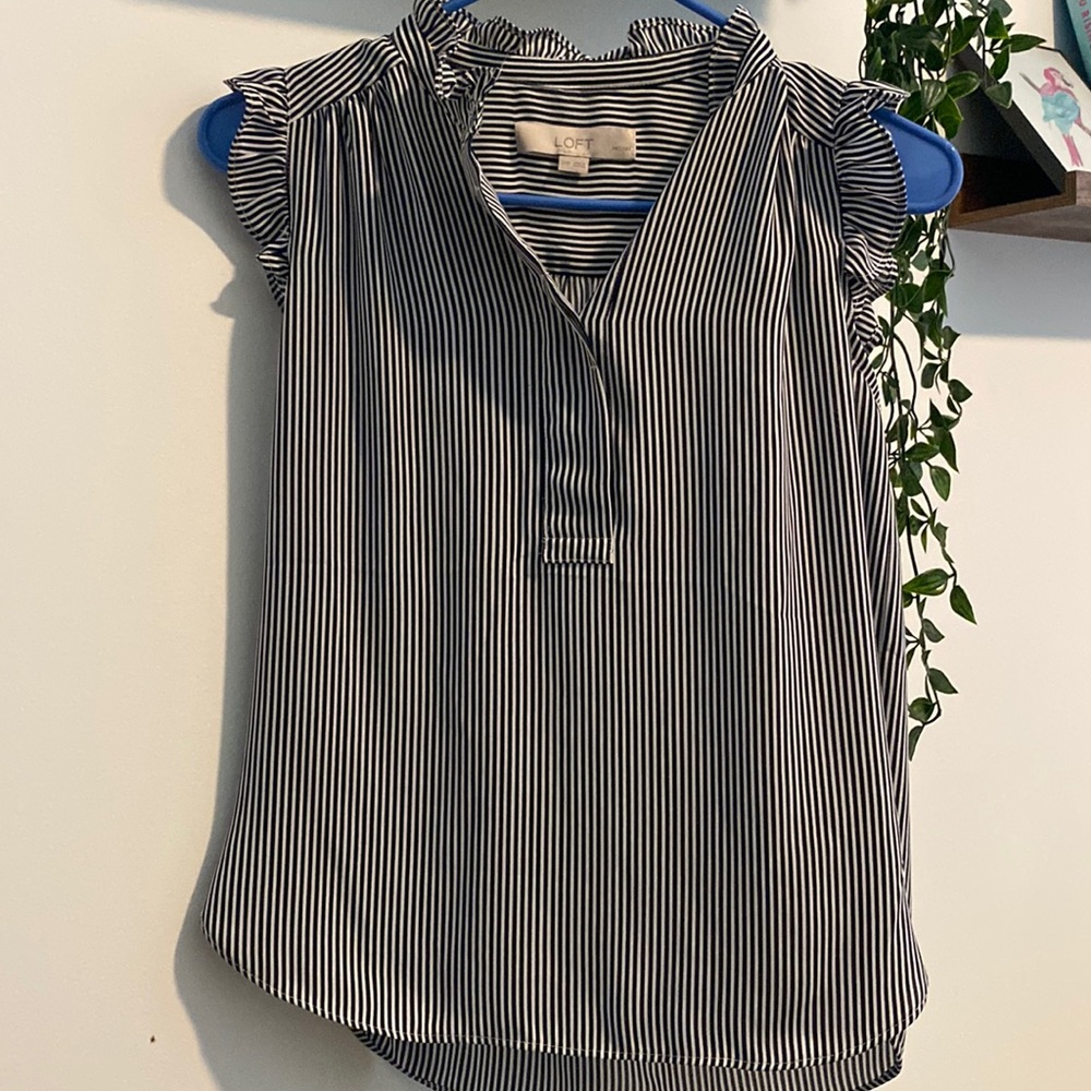Loft Petite Navy Striped Sleeveless Blouse